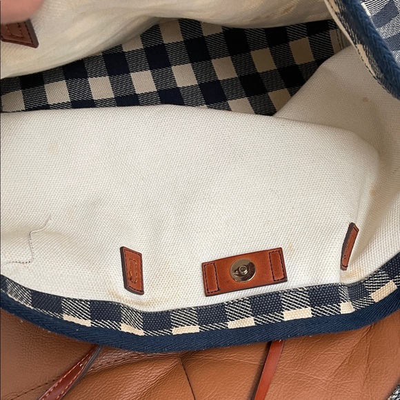 Anthropologie Blue and White Checkered Tote Bag with Pouch - Picture 10 of 11